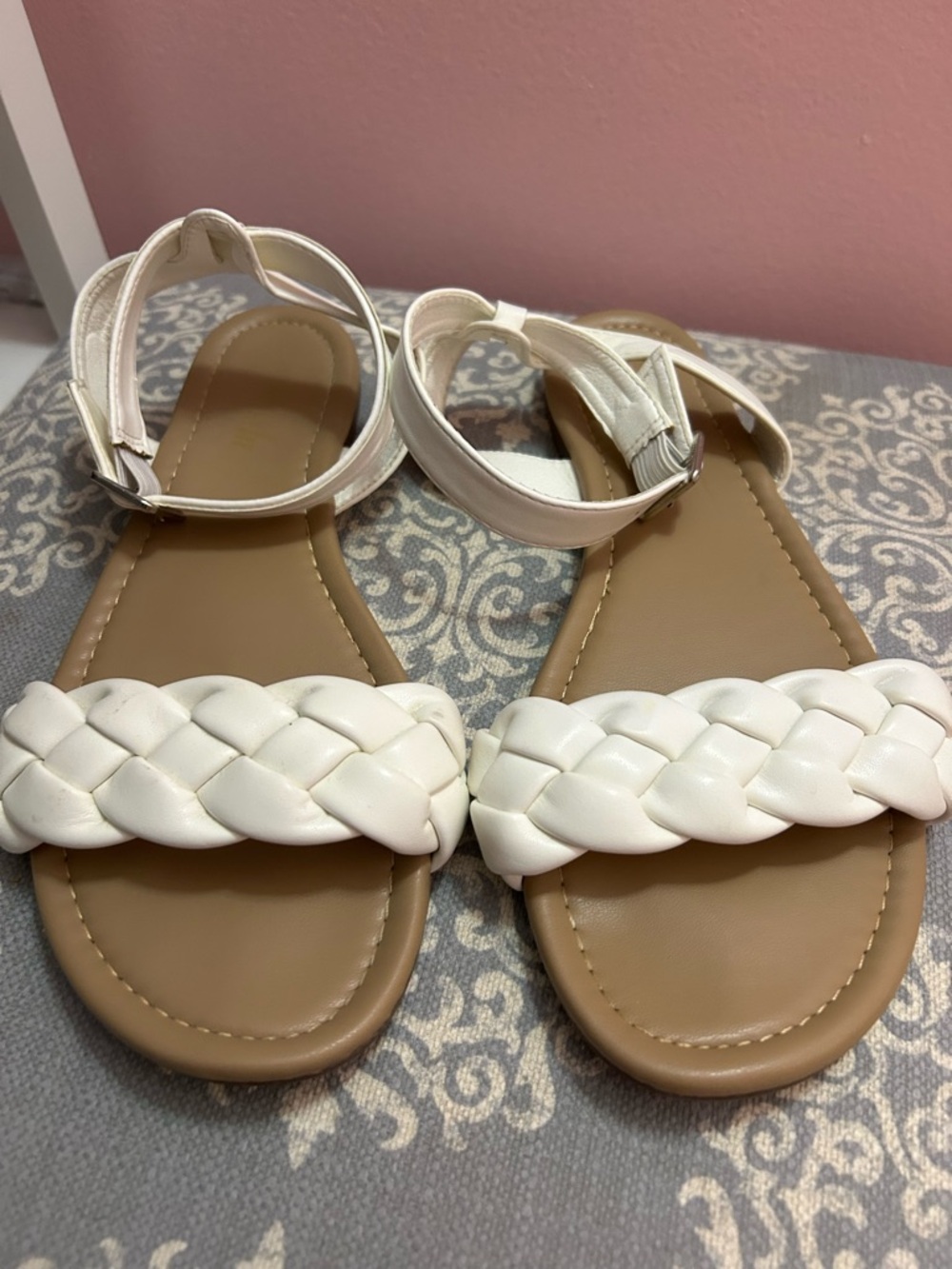 SHEIN White Braided Ankle-Strap Flat Sandals